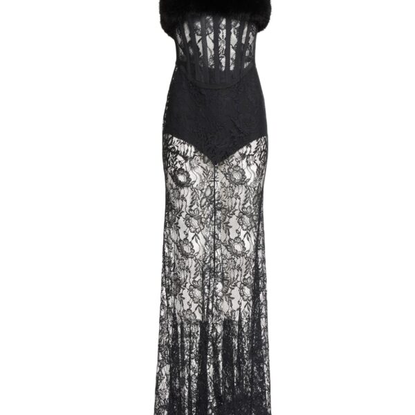 Elie Saab Lace and Fur Dress in Black featuring  – Luxury Designer Fashion at Coveti.