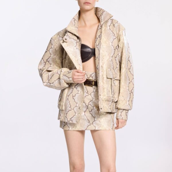 Elie Saab Leather Bomber Jacket in Multicolour featuring  – Luxury Designer Fashion at Coveti.