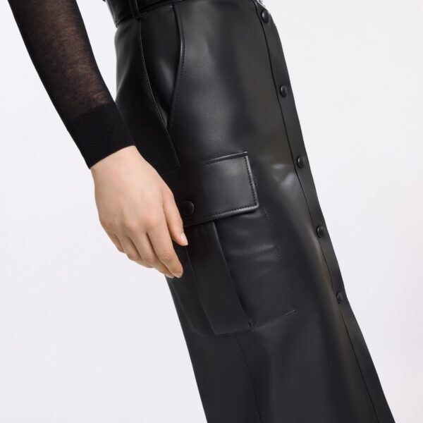Elie Saab Leather Midi Skirt in Black featuring  – Luxury Designer Fashion at Coveti.