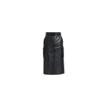 Elie Saab Leather Midi Skirt in Black featuring  – Luxury Designer Fashion at Coveti.