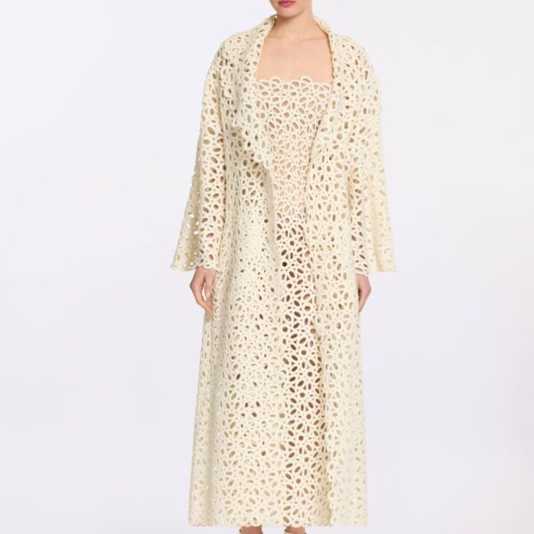 Elie Saab Macramé Coat in White featuring  – Luxury Designer Fashion at Coveti.