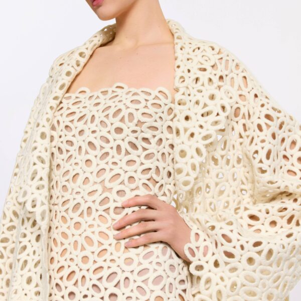 Elie Saab Macramé Coat in White featuring  – Luxury Designer Fashion at Coveti.
