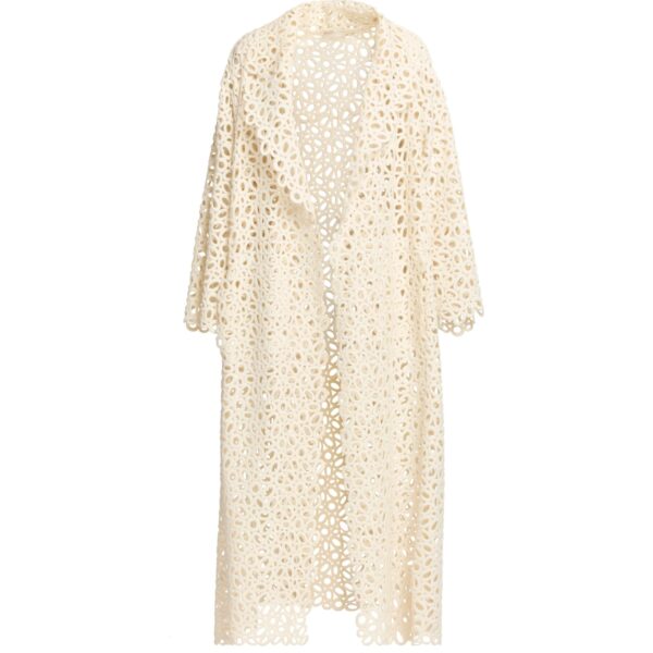 Elie Saab Macramé Coat in White featuring  – Luxury Designer Fashion at Coveti.