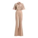 Elie Saab Macramé & Drill Jumpsuit in Beige featuring  – Luxury Designer Fashion at Coveti.