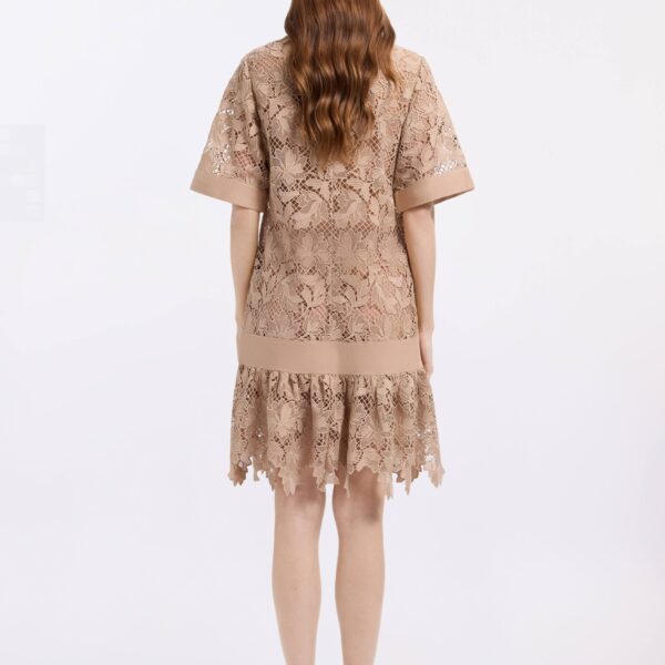 Elie Saab Macramé & Drill Short Dress in Beige featuring  – Luxury Designer Fashion at Coveti.