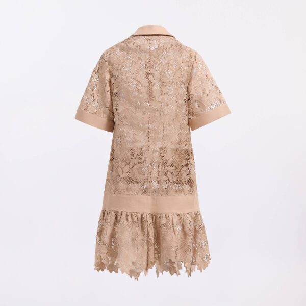 Elie Saab Macramé & Drill Short Dress in Beige featuring  – Luxury Designer Fashion at Coveti.