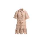 Elie Saab Macramé & Drill Short Dress in Beige featuring  – Luxury Designer Fashion at Coveti.