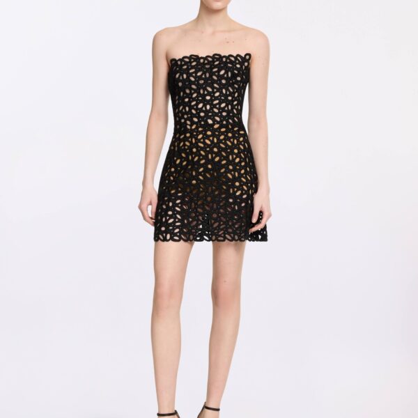 Elie Saab Macramé Short Dress in Black featuring  – Luxury Designer Fashion at Coveti.