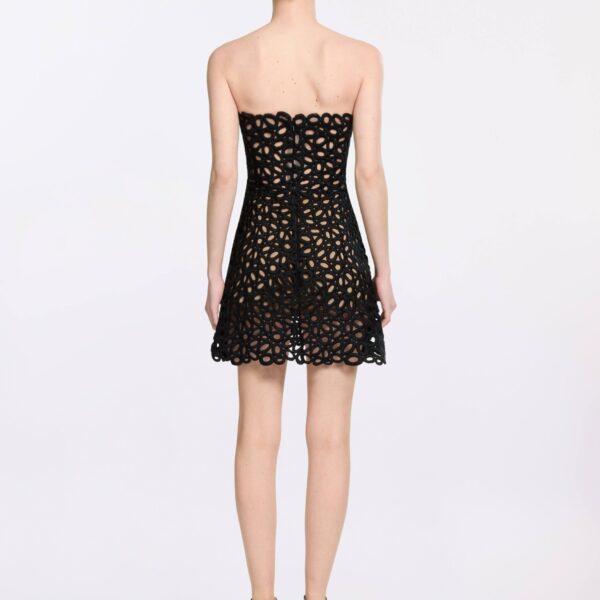 Elie Saab Macramé Short Dress in Black featuring  – Luxury Designer Fashion at Coveti.