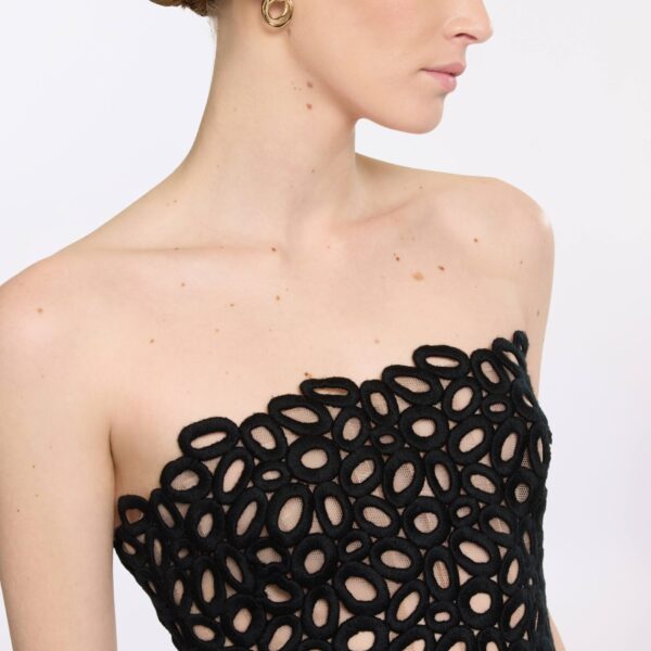 Elie Saab Macramé Short Dress in Black featuring  – Luxury Designer Fashion at Coveti.