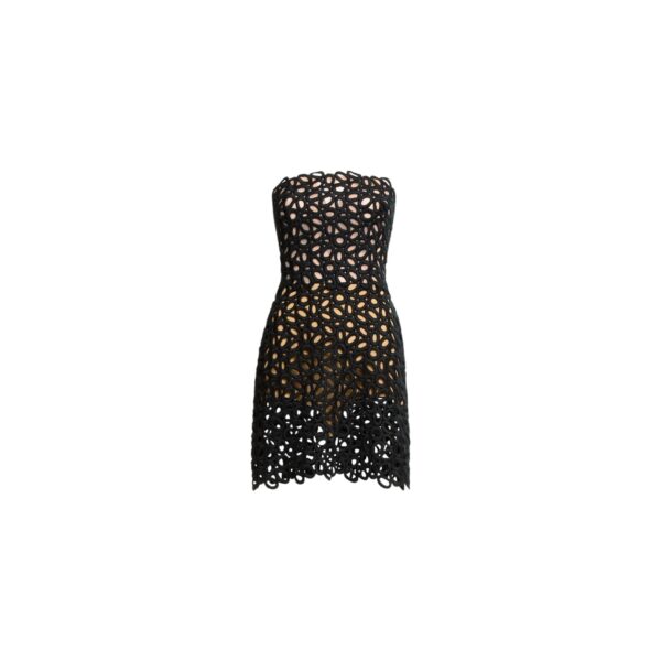 Elie Saab Macramé Short Dress in Black featuring  – Luxury Designer Fashion at Coveti.