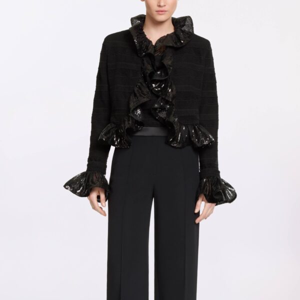 Elie Saab Macramé and Sequin Jacket in Black featuring  – Luxury Designer Fashion at Coveti.