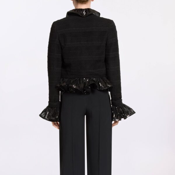 Elie Saab Macramé and Sequin Jacket in Black featuring  – Luxury Designer Fashion at Coveti.