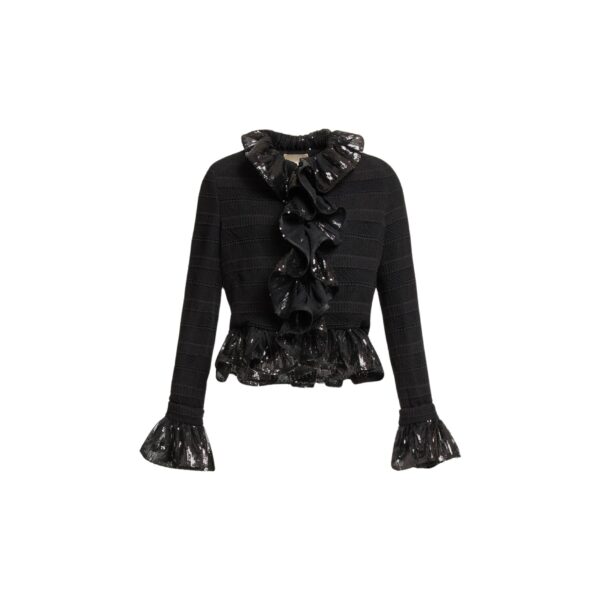 Elie Saab Macramé and Sequin Jacket in Black featuring  – Luxury Designer Fashion at Coveti.