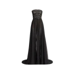 Elie Saab Macramé and Silk Long Dress in Black featuring  – Luxury Designer Fashion at Coveti.