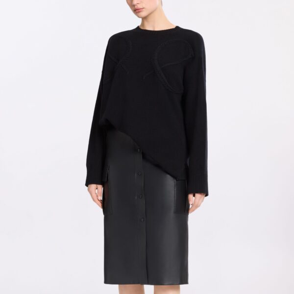 Elie Saab Monogram Embroidered Knit Sweater in Black featuring  – Luxury Designer Fashion at Coveti.