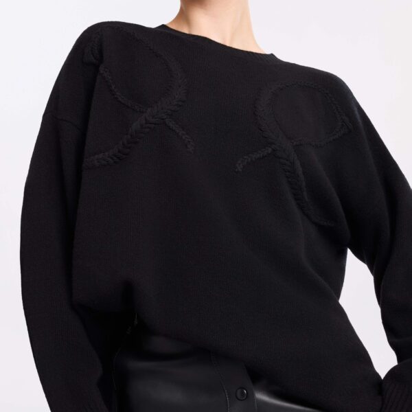 Elie Saab Monogram Embroidered Knit Sweater in Black featuring  – Luxury Designer Fashion at Coveti.