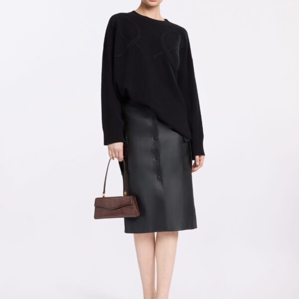 Elie Saab Monogram Embroidered Knit Sweater in Black featuring  – Luxury Designer Fashion at Coveti.