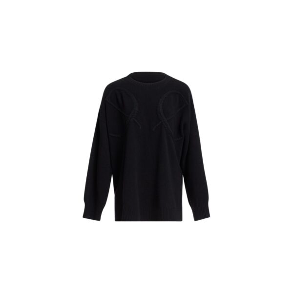 Elie Saab Monogram Embroidered Knit Sweater in Black featuring  – Luxury Designer Fashion at Coveti.