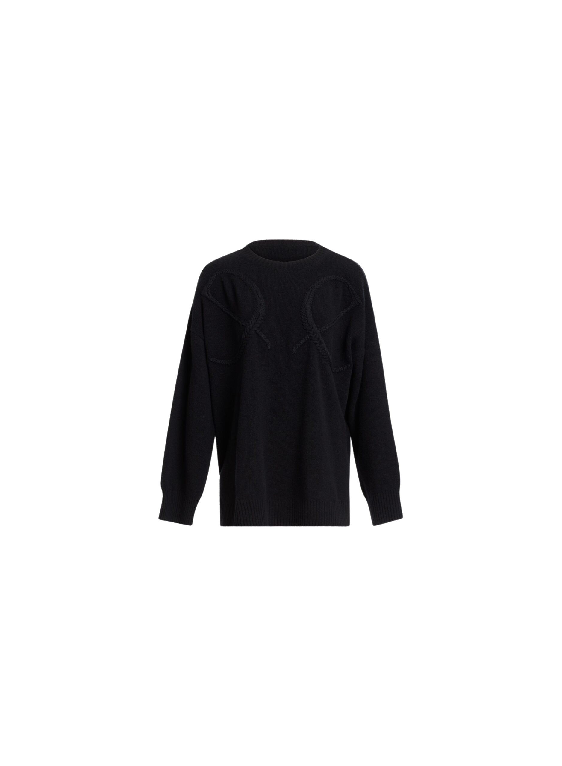Elie Saab Monogram Embroidered Knit Sweater in Black featuring  – Luxury Designer Fashion at Coveti.