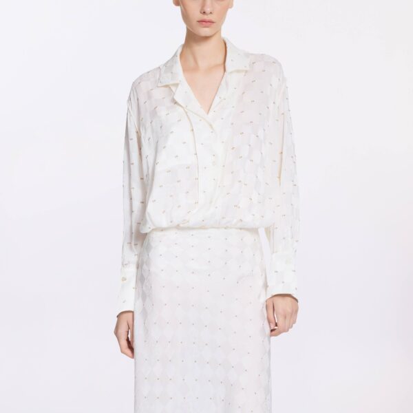 Elie Saab Monogram Jacquard & Lace Bodysuit in White featuring  – Luxury Designer Fashion at Coveti.
