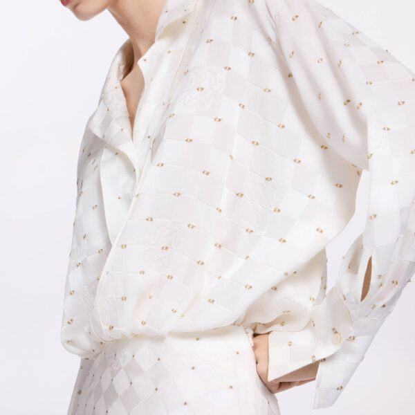 Elie Saab Monogram Jacquard & Lace Bodysuit in White featuring  – Luxury Designer Fashion at Coveti.