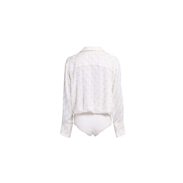 Elie Saab Monogram Jacquard & Lace Bodysuit in White featuring  – Luxury Designer Fashion at Coveti.
