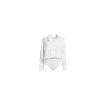 Elie Saab Monogram Jacquard & Lace Bodysuit in White featuring  – Luxury Designer Fashion at Coveti.