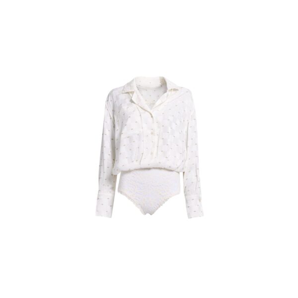 Elie Saab Monogram Jacquard & Lace Bodysuit in White featuring  – Luxury Designer Fashion at Coveti.