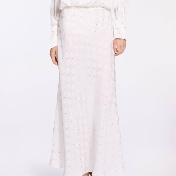 Elie Saab Monogram Jacquard Skirt in White featuring  – Luxury Designer Fashion at Coveti.