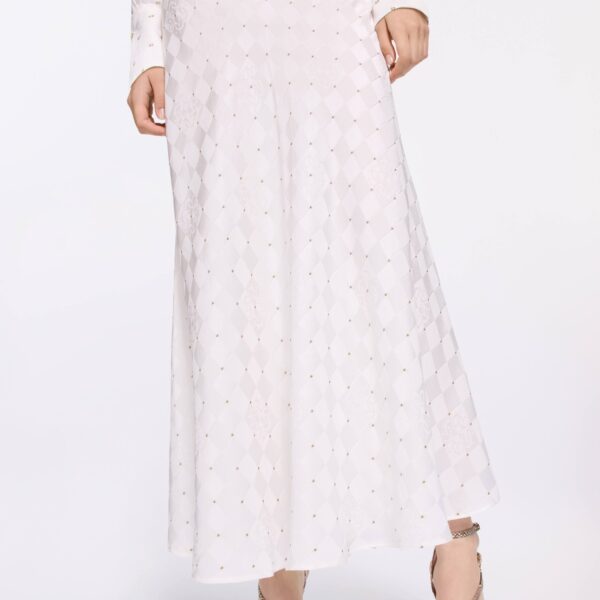 Elie Saab Monogram Jacquard Skirt in White featuring  – Luxury Designer Fashion at Coveti.
