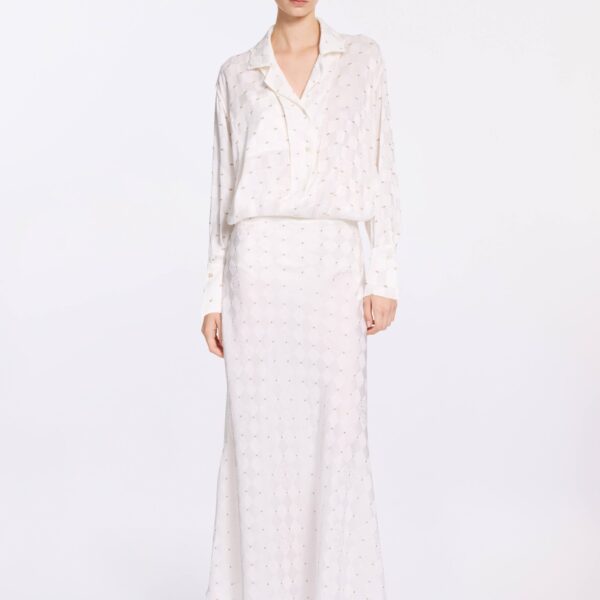 Elie Saab Monogram Jacquard Skirt in White featuring  – Luxury Designer Fashion at Coveti.