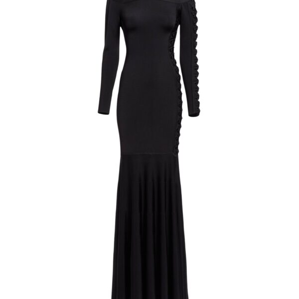 Elie Saab Off-The-Shoulder Knit Dress in Black featuring  – Luxury Designer Fashion at Coveti.