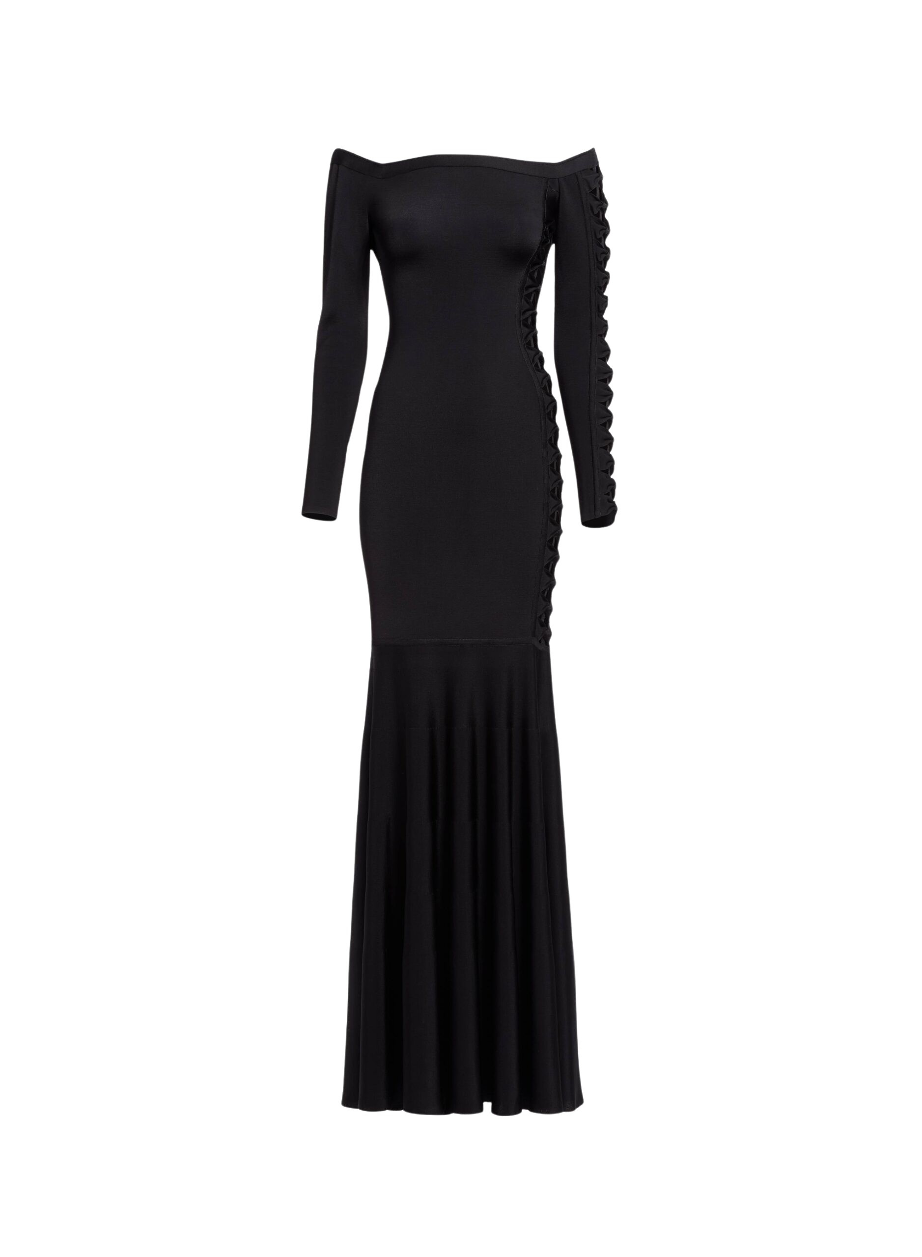 Elie Saab Off-The-Shoulder Knit Dress in Black featuring  – Luxury Designer Fashion at Coveti.