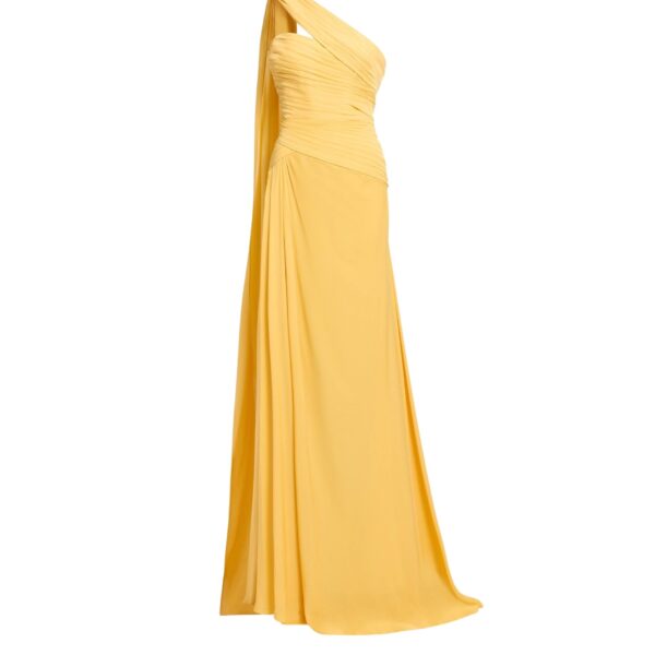 Elie Saab One-Shoulder Silk Dress in Yellow featuring  – Luxury Designer Fashion at Coveti.