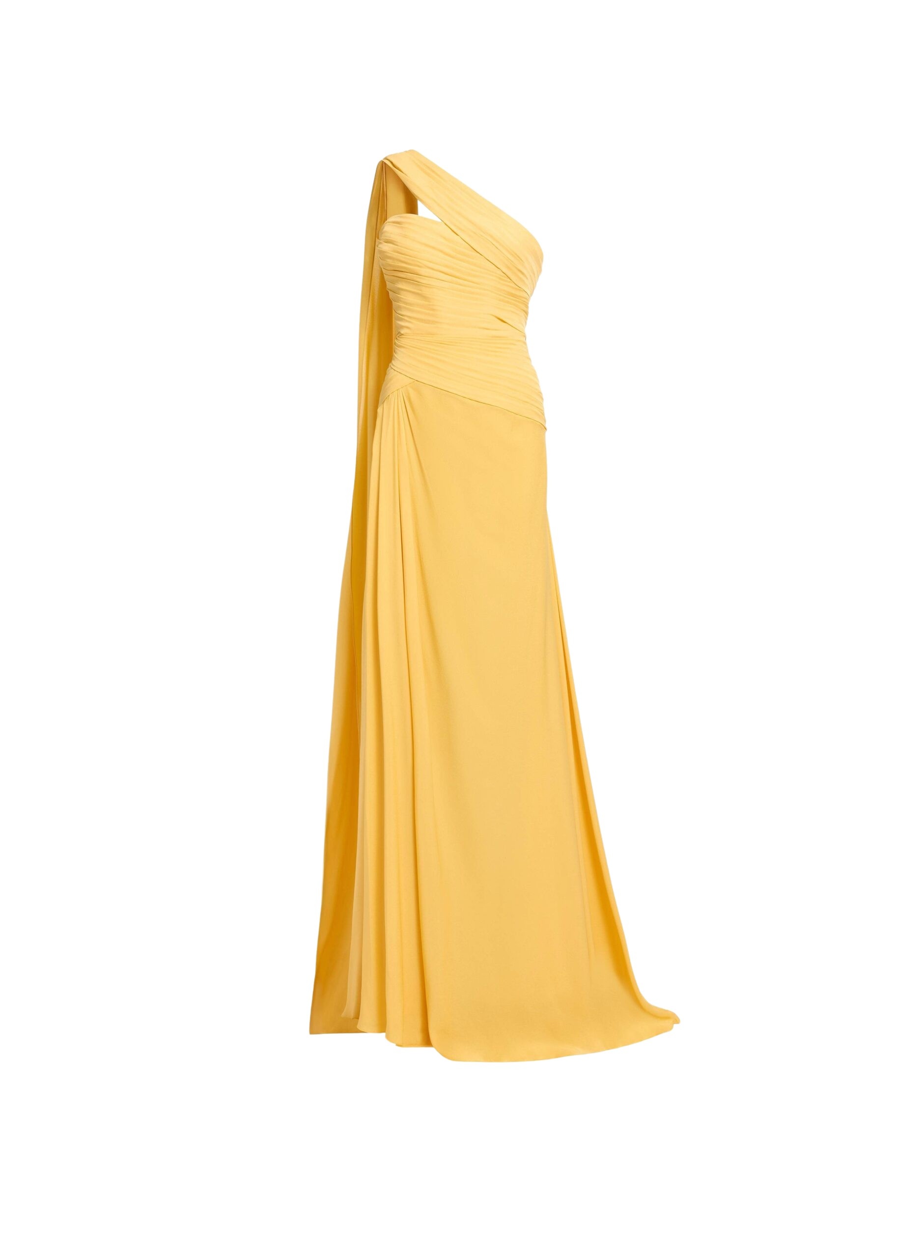 Elie Saab One-Shoulder Silk Dress in Yellow featuring  – Luxury Designer Fashion at Coveti.