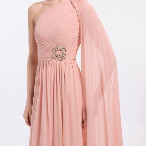 Elie Saab One-Shoulder Silk Long Dress in Pink featuring  – Luxury Designer Fashion at Coveti.