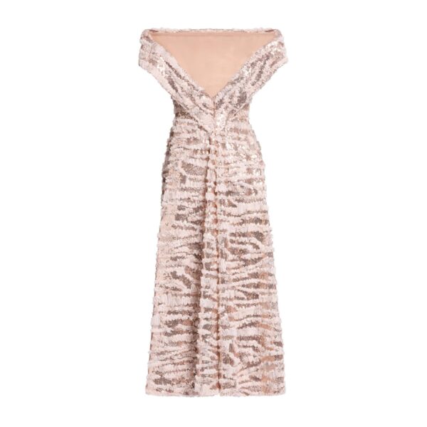 Elie Saab Open Back Midi Dress in Pink featuring  – Luxury Designer Fashion at Coveti.