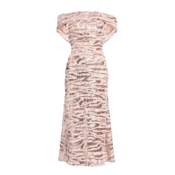 Elie Saab Open Back Midi Dress in Pink featuring  – Luxury Designer Fashion at Coveti.