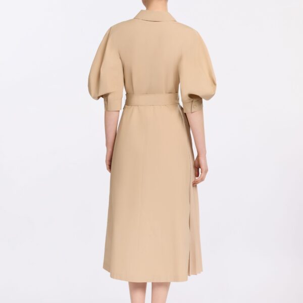 Elie Saab Pleated Cotton Midi Dress in Beige featuring  – Luxury Designer Fashion at Coveti.