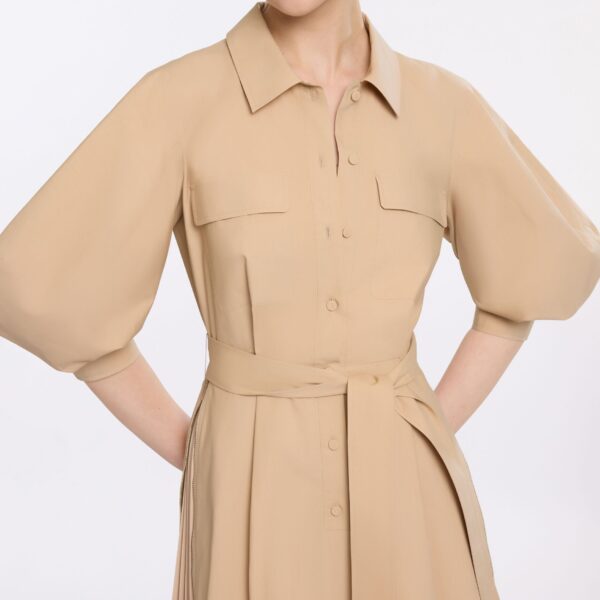 Elie Saab Pleated Cotton Midi Dress in Beige featuring  – Luxury Designer Fashion at Coveti.