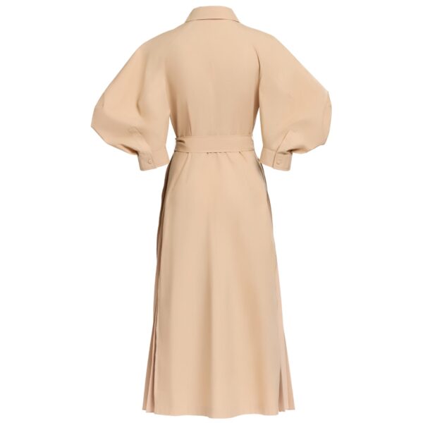 Elie Saab Pleated Cotton Midi Dress in Beige featuring  – Luxury Designer Fashion at Coveti.