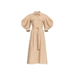 Elie Saab Pleated Cotton Midi Dress in Beige featuring  – Luxury Designer Fashion at Coveti.