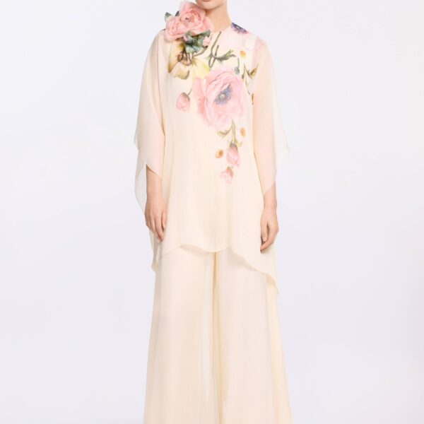 Elie Saab Printed Chiffon Jumpsuit in Multicolour featuring  – Luxury Designer Fashion at Coveti.