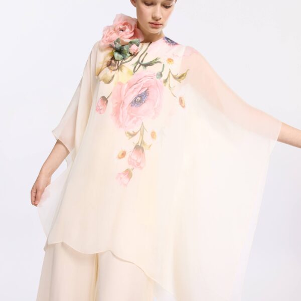 Elie Saab Printed Chiffon Jumpsuit in Multicolour featuring  – Luxury Designer Fashion at Coveti.