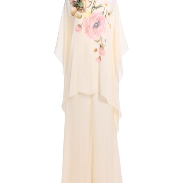 Elie Saab Printed Chiffon Jumpsuit in Multicolour featuring  – Luxury Designer Fashion at Coveti.