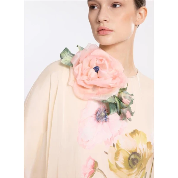 Elie Saab Printed Chiffon Kaftan in Multicolour featuring  – Luxury Designer Fashion at Coveti.