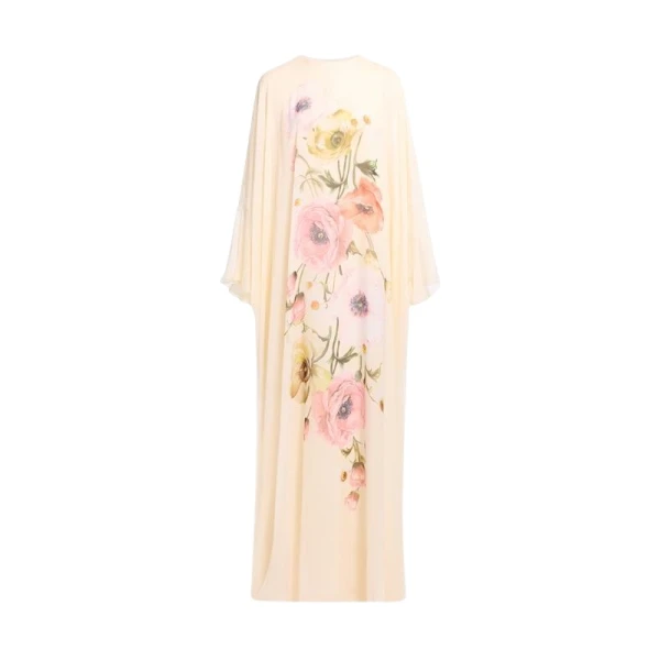 Elie Saab Printed Chiffon Kaftan in Multicolour featuring  – Luxury Designer Fashion at Coveti.