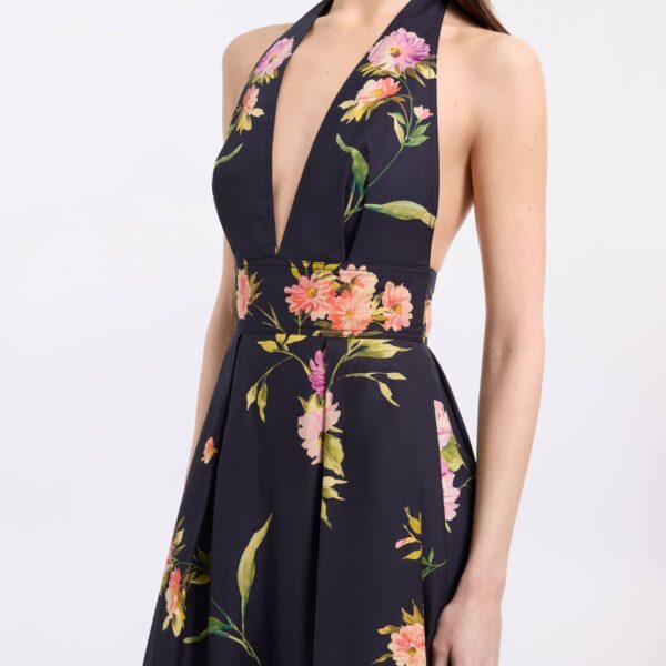 Elie Saab Printed Cotton Long Dress in Multicolour featuring  – Luxury Designer Fashion at Coveti.