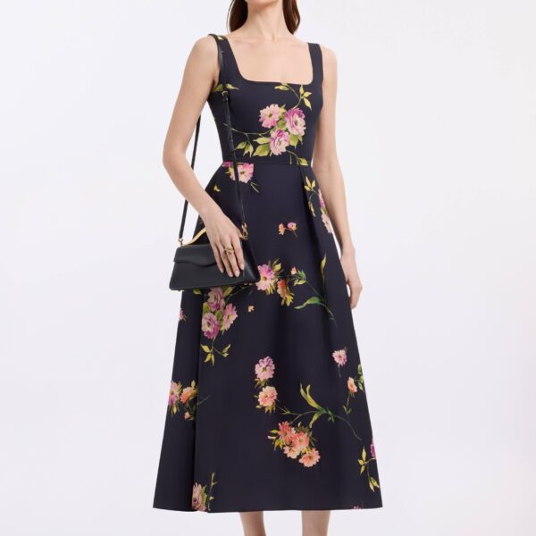 Elie Saab Printed Cotton Midi Dress in Multicolour featuring  – Luxury Designer Fashion at Coveti.